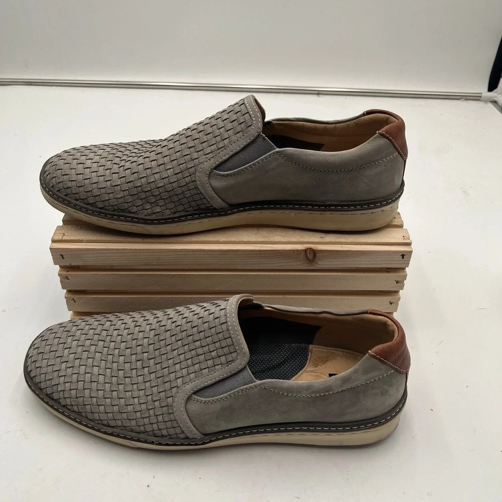 Johnston & Murphy Shoes McGuffey Woven Slip-On Gray Leather Mens 11.5 M
